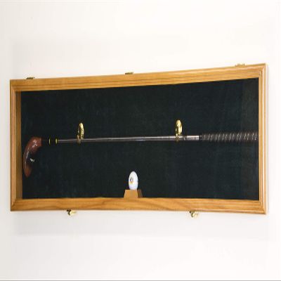 1 Golf Club Ball Putter Driver Iron Display Case Cabinet Rack w/98% UV (Oak Finish, Green Background)