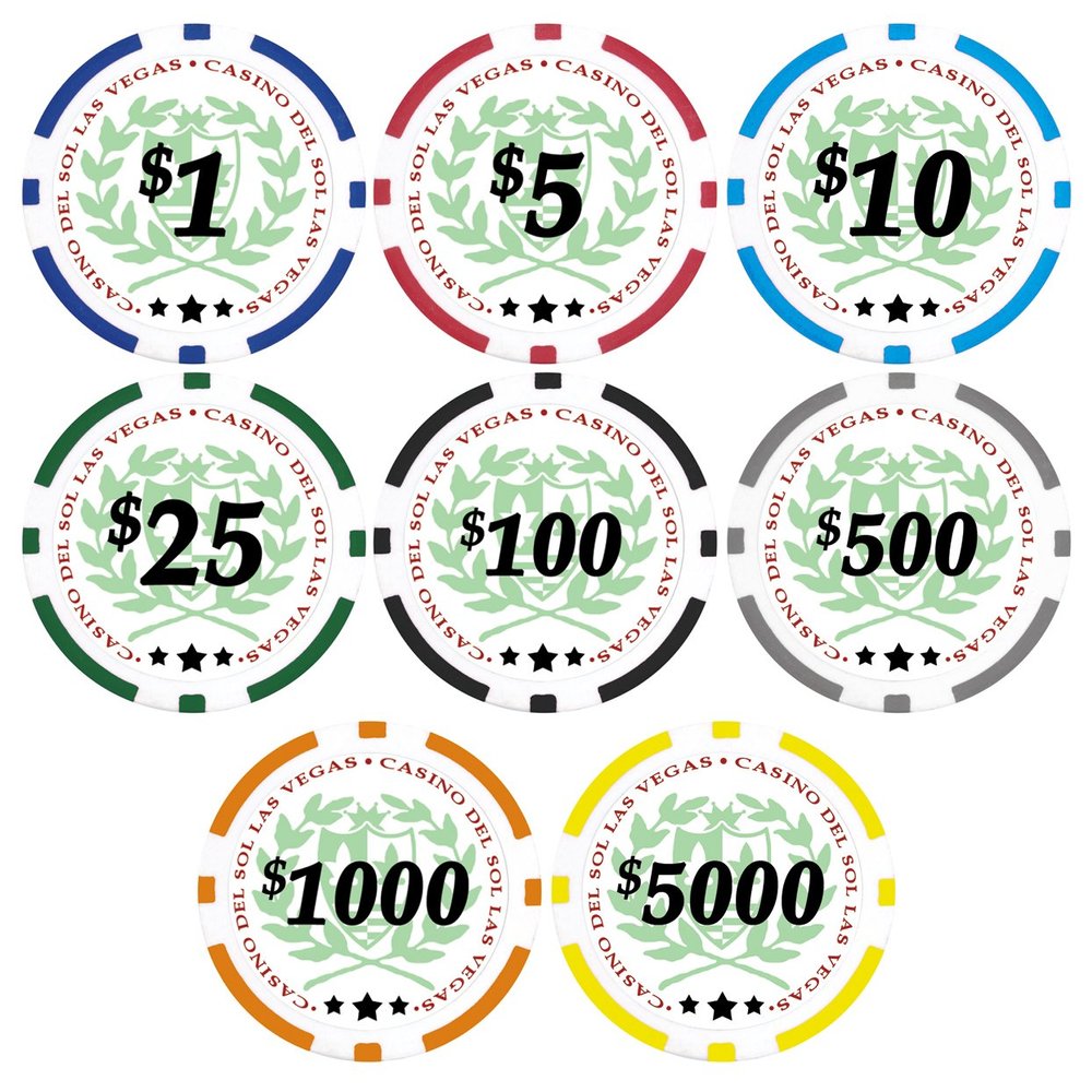 DA VINCI 50 Red Casino Del Sol 11.5 Gram Poker Chips with 5 Dollar Denomination