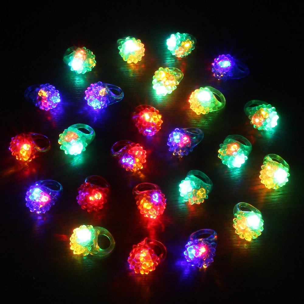Novelty Place 24 Pack Flashing LED Jelly Rings  Fun Glow in the Dark Light Up Toys for Kids, Party Favors, Birthday, Halloween, Carnival, Disco and Dance Party Supplies