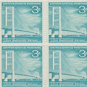 1958 Mackinac Bridge 3 Cent Stamp, Scott #1109, Set of 4
