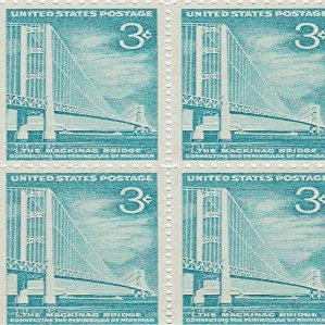 1958 Mackinac Bridge 3 Cent Stamp, Scott #1109, Set of 4