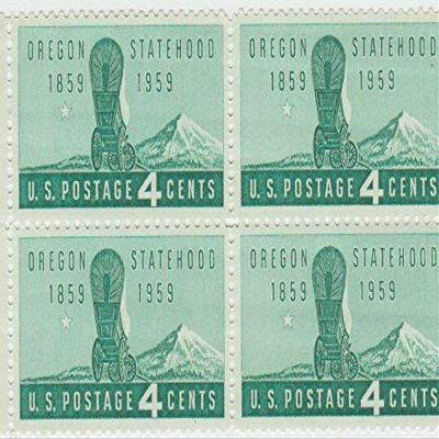 1959 Oregon Statehood 4 Cent Stamp, Scott 1124, Set of 4