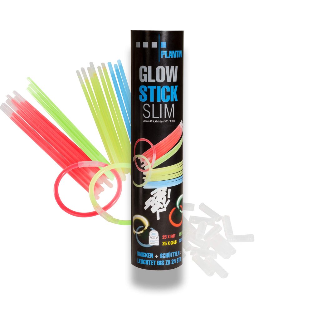 Plantin Glow Stick, Slim, 4 Colours Red, Green, Yellow, Blue Glow Stick Slim 100 Stck