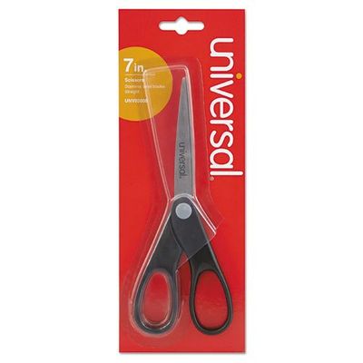(6 Pack Value Bundle) UNV92008 Economy Scissors, 7" Length, Straight Handle, Stainless Steel, Black