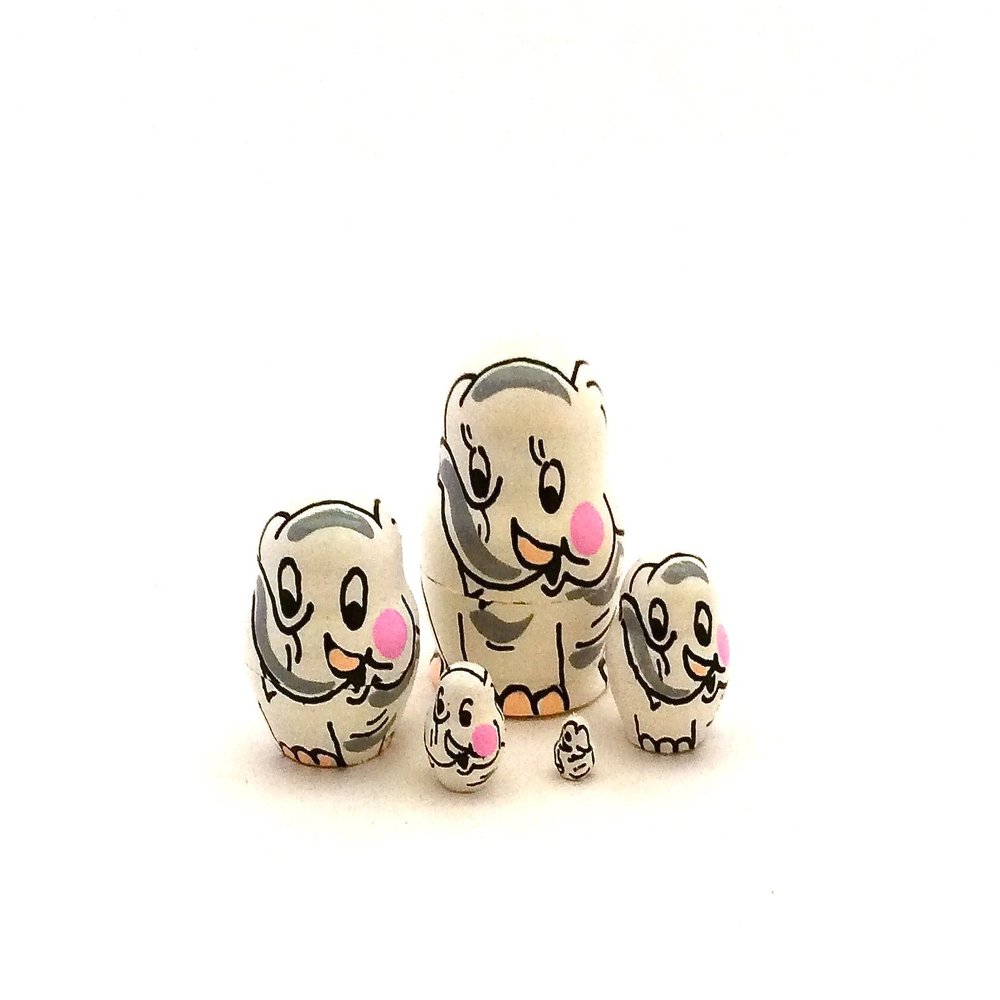BuyRussianGifts 1.25" Small Miniature White Elephant MINI Nesting Dolls Russian Hand Carved Hand Painted 5 Piece/The Smallest Matryoshka in The World