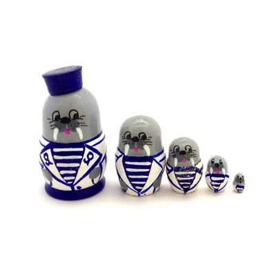 BuyRussianGifts 1.25" Tall Walrus MINI Nesting Dolls Russian Hand Carved Hand Painted 5 Piece Matryoshka Set