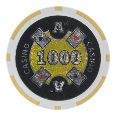 Brybelly Ace Casino Poker Chip Heavyweight 14-gram Clay Composite Pack of 50 ($1000 Yellow)
