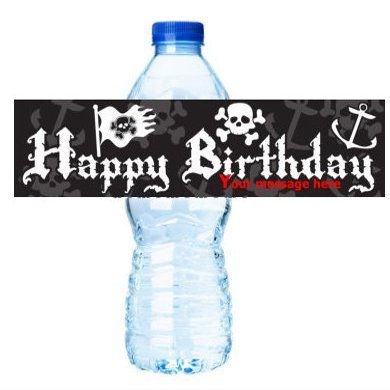 CakeSupplyShop Pirate Skull Birthday Party Decorations - Water Bottle Labels Stickers