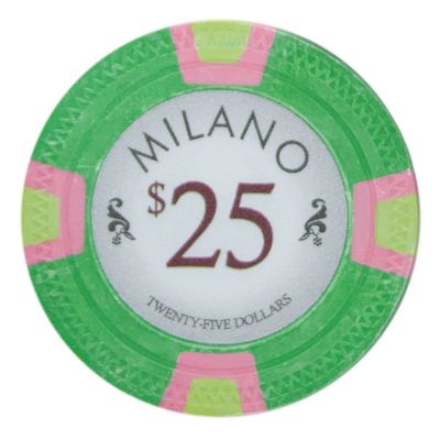 Claysmith Gaming Milano Poker Chip Lightweight 10-gram Casino Clay Pack of 50 ($25 Green)