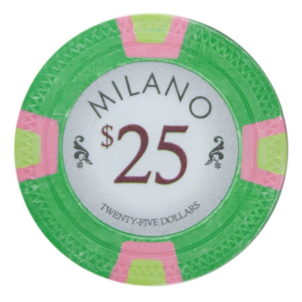 Claysmith Gaming Milano Poker Chip Lightweight 10-gram Casino Clay Pack of 50 ($25 Green)