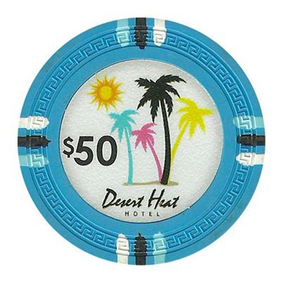 Claysmith Gaming Desert Heat Poker Chip Heavyweight 13.5-gram Clay Composite Pack of 50 ($50 Light Blue)