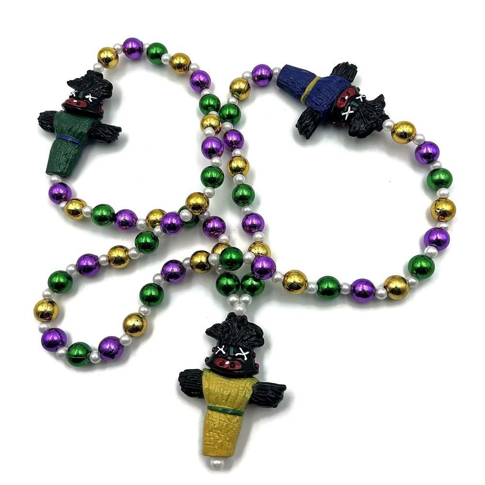 Zombie Voodoo Doll Mardi Gras Bead Necklace Mojo Magic Spells Luck Revenge Beads