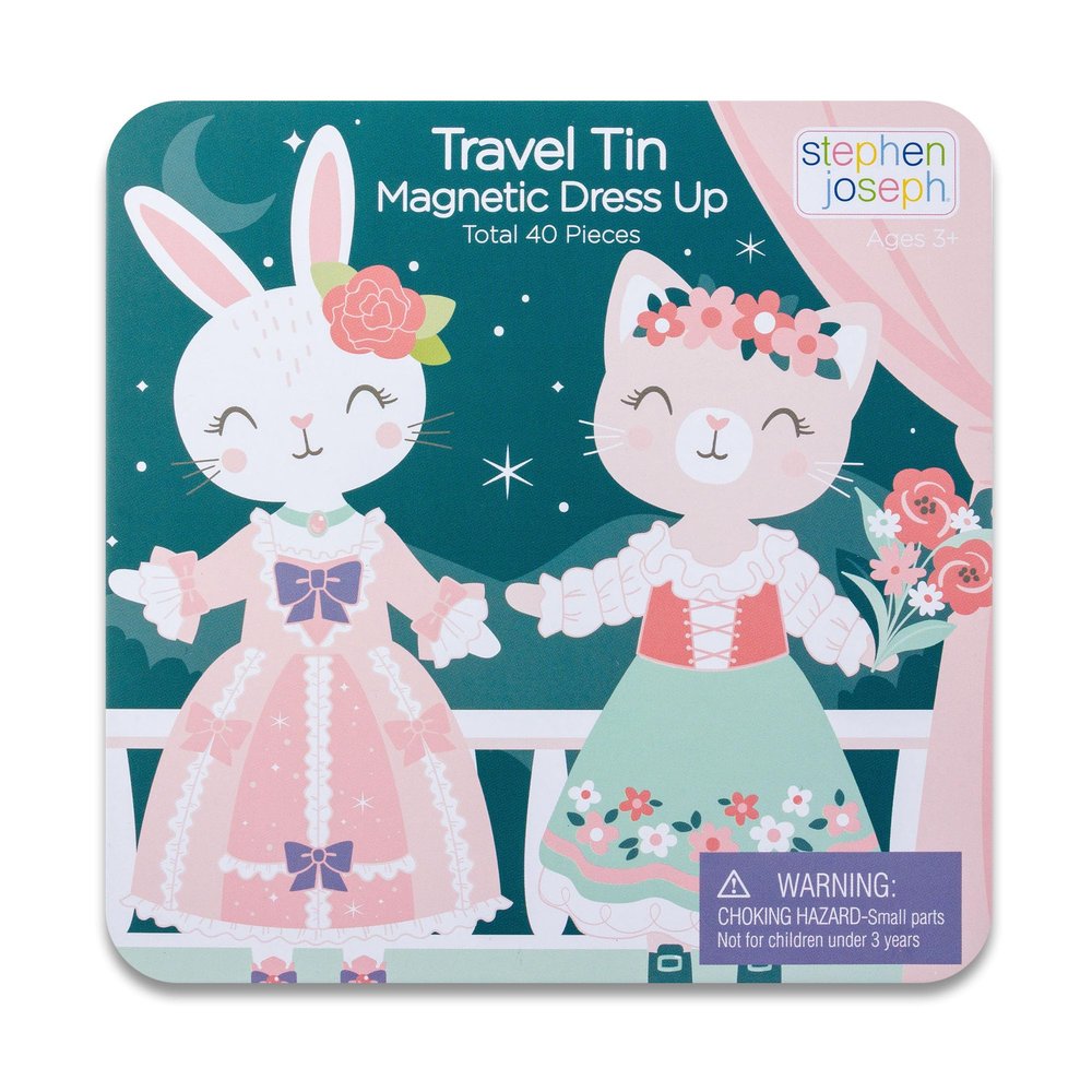 Stephen Joseph, Travel Tin Magnetic Dress Up,Bunny and Cat Small, 40 unique pieces