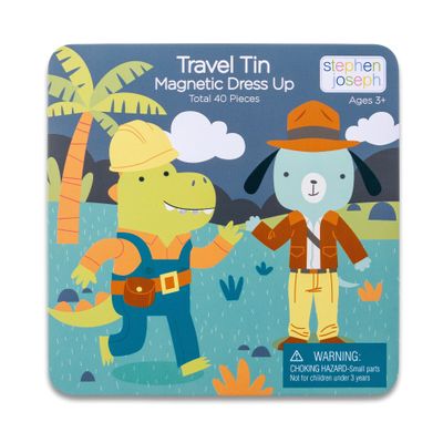 Stephen Joseph, Magnetic Dress Up Dolls 40 PC Play Set Screen-Free Pretend Play Magnetic Case, Ideal for Ages 3+ Travel Game for Kids, Magnetic On The Go Activity Set, Dino and Dog
