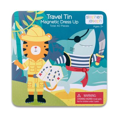 Stephen Joseph, Magnetic Dress Up Dolls 40 PC Play Set Screen-Free Pretend Play Magnetic Case, Ideal for Ages 3+ Travel Game for Kids, Magnetic On The Go Activity Set, Shark and Tiger