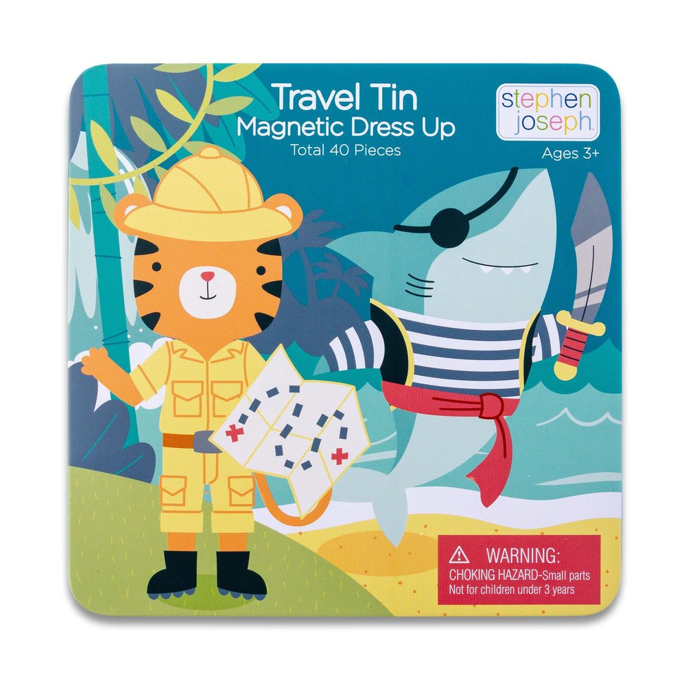 Stephen Joseph, Magnetic Dress Up Dolls 40 PC Play Set Screen-Free Pretend Play Magnetic Case, Ideal for Ages 3+ Travel Game for Kids, Magnetic On The Go Activity Set, Shark and Tiger
