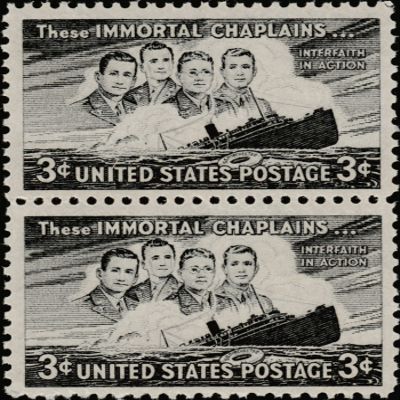 1947 These Immortal Chaplains 3 Stamp Scott #956 Set Of 2