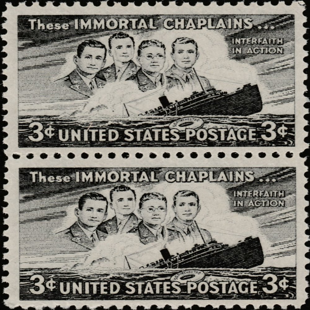 1947 These Immortal Chaplains 3 Stamp Scott #956 Set Of 2