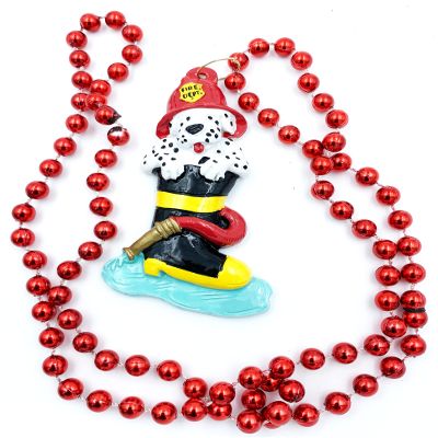 Fireman Dalmation Dog Mardi Gras Bead Necklace Fire Man Hydrant Boots Hose