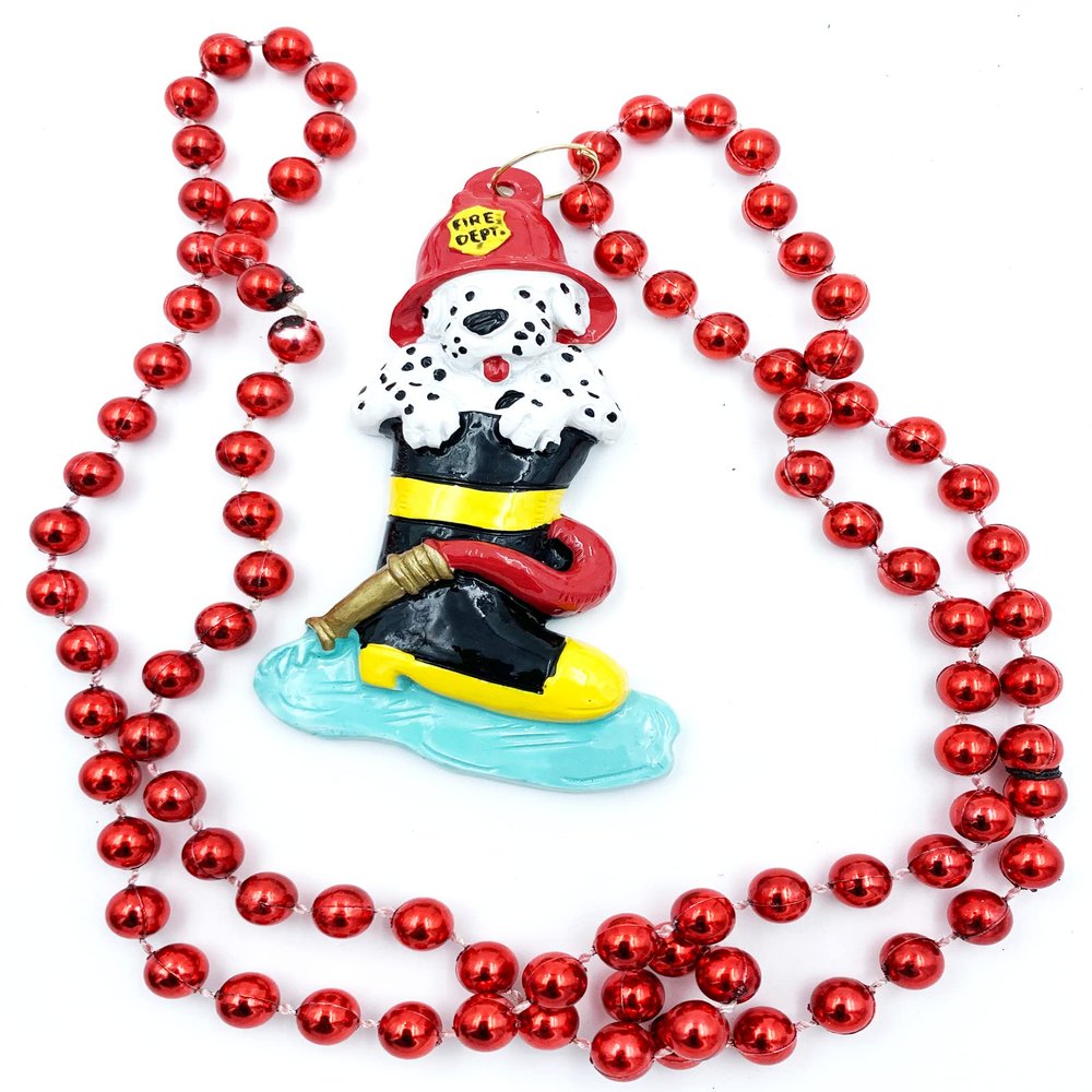 Fireman Dalmation Dog Mardi Gras Bead Necklace Fire Man Hydrant Boots Hose