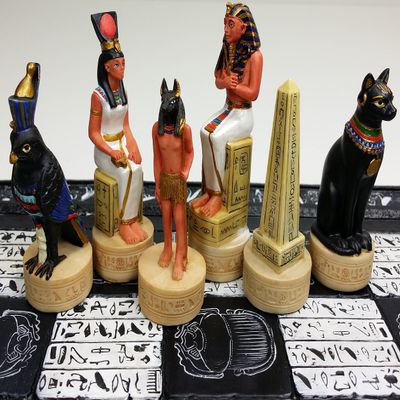 HPL Egyptian Anubis Buff and Gold Set of Chess Men Pieces - NO Board