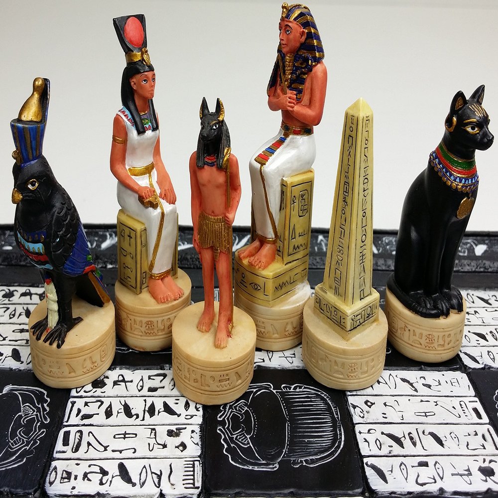 HPL Egyptian Anubis Buff and Gold Set of Chess Men Pieces - NO Board