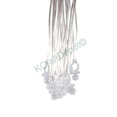 24 Pcs 1.25" Clear Plastic Pacifier with White Cord Necklaces "Don't Say Baby!" for Baby Shower Party Game/ Favors