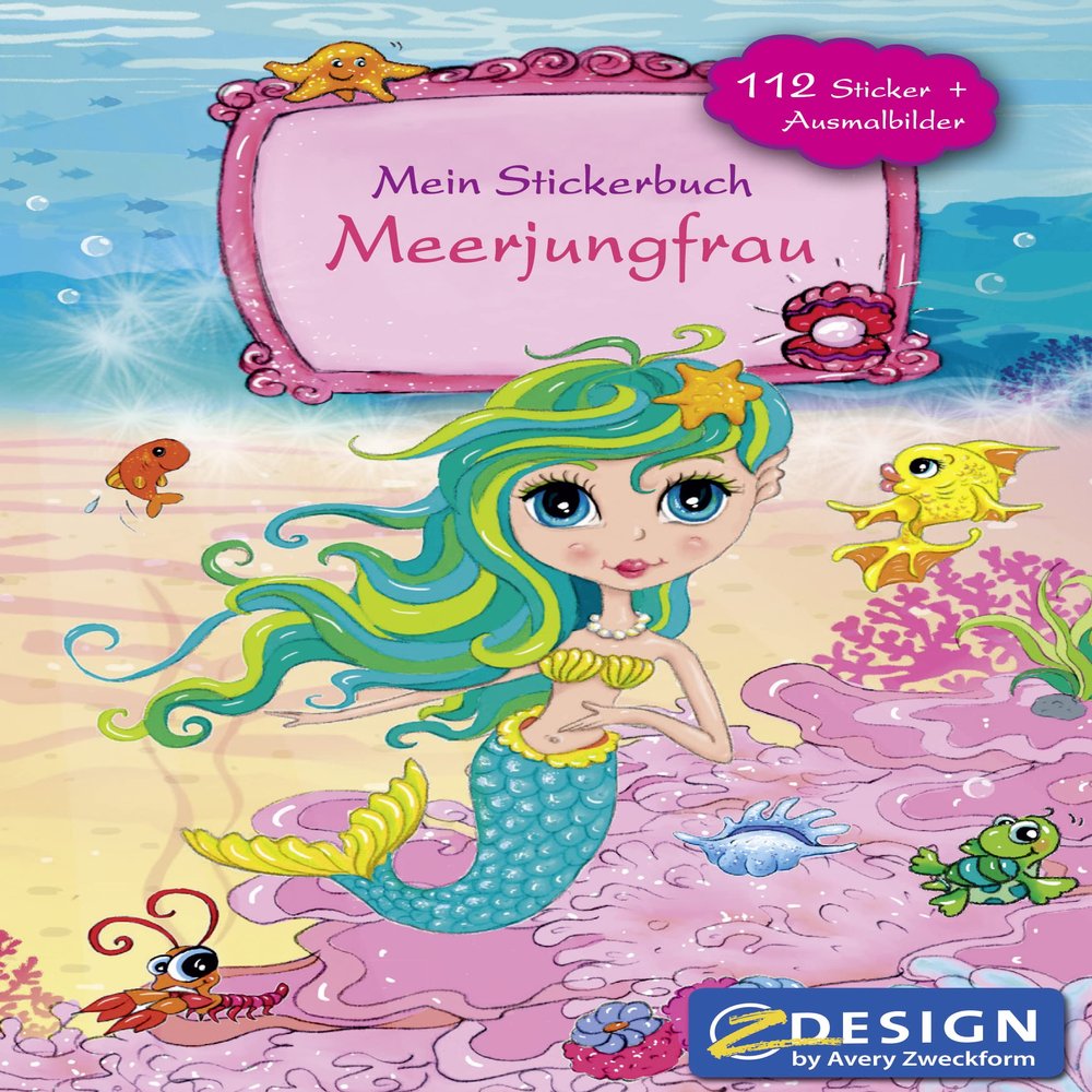 Avery Zweckform 57796 Children Designed Paper Sheets + Sticker Game Book 1 Book Plus 112 Stickers Mermaid Meerjungfrau