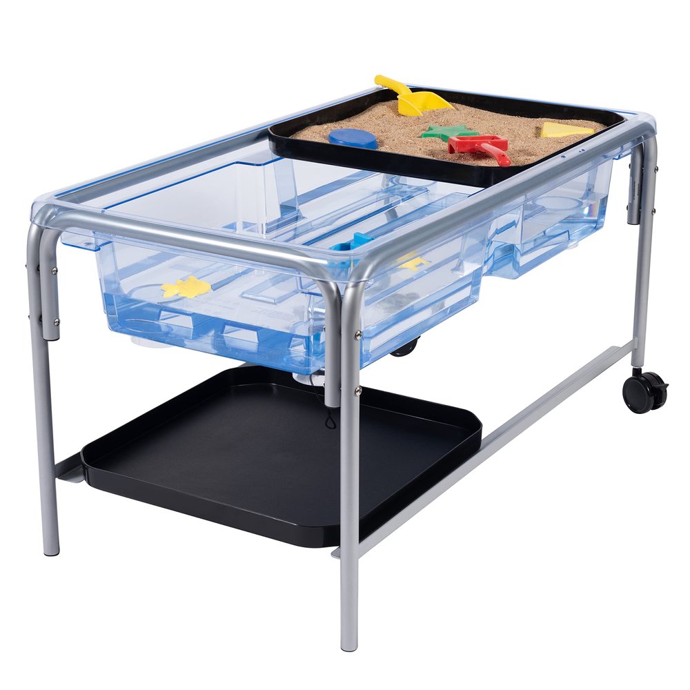 edxeducation Sand and Water Table | Indoor and Outdoor Sensory Table | Large Water Sand Tub, Steel Frame, Plug, Casters, 2 x Mini Tuff Trays