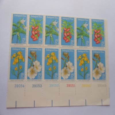 US Postage Stamps, 1979, Margin Block of 12 15 Cent Stamps, Endangered Flora, S# 1783-86