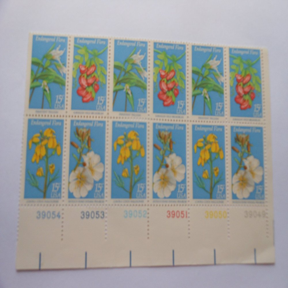 US Postage Stamps, 1979, Margin Block of 12 15 Cent Stamps, Endangered Flora, S# 1783-86