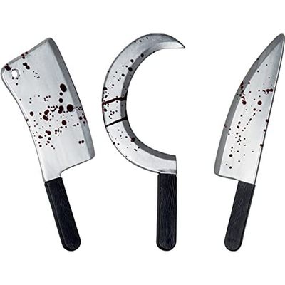 Plastic blood-splattered set Set of 3 Horror Weapons 45 cm Metal