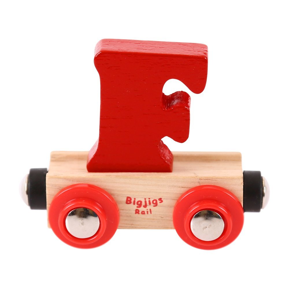 Bigjigs Rail Wooden Rail Name Letter F (Dark Red) Personalised Wood Railway Carriage