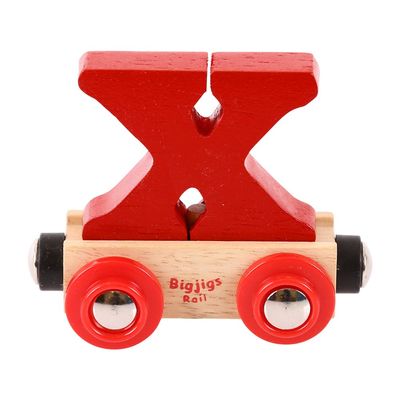 Bigjigs Rail Wooden Rail Name Letter X (Dark Red) Personalised Wood Railway Carriage