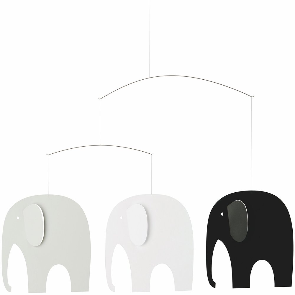 Elephant Party Black Hanging Nursery Mobile - 25 Inches Plastic - Handmade in Denmark by Flensted