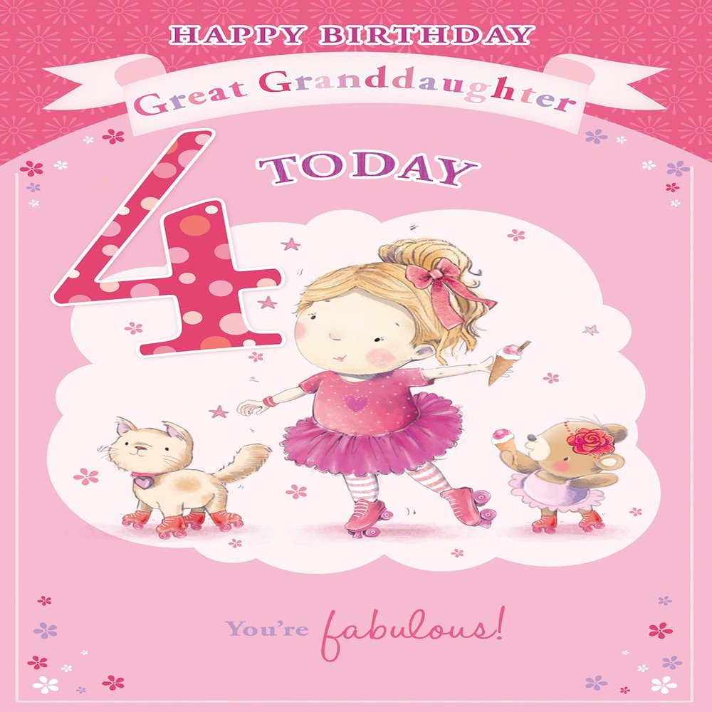 Great Granddaughter 4th - 4 Today Little Girl with Rollerskates 9"x6"