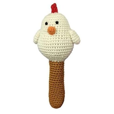 Cheengoo Organic Crocheted White Hen Stick Rattle