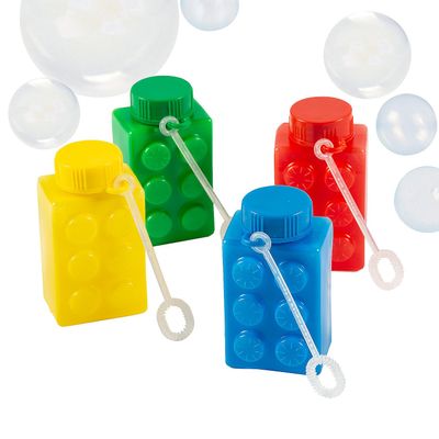 Fun Express Brick Party Bubble Bottles Set of 12 - Bubbles Party Favors for Kids 3-5 4-8 8-12 | Birthday Goodie Bags Supplies with Bubble Wands | Valentine Party Favors Bulk for Classroom Goody Bags