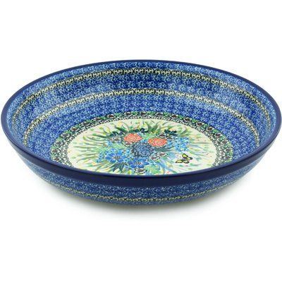 Polmedia Polish Pottery Bowl 13-inch UNIKAT - Baby's Breath Butterfly Pattern Handmade in Boleslawiec Poland by Ceramika Artystyczna + Certificate of Authenticity