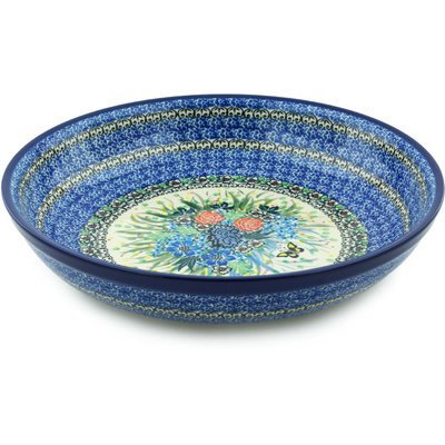 Polmedia Polish Pottery Bowl 13-inch UNIKAT - Baby's Breath Butterfly Pattern Handmade in Boleslawiec Poland by Ceramika Artystyczna + Certificate of Authenticity
