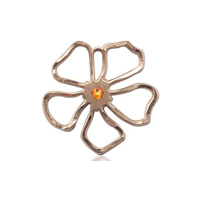 14kt Yellow Gold Five Pedal Flower Medal with 3mm November Yellow Crystal 1 x 1 inches
