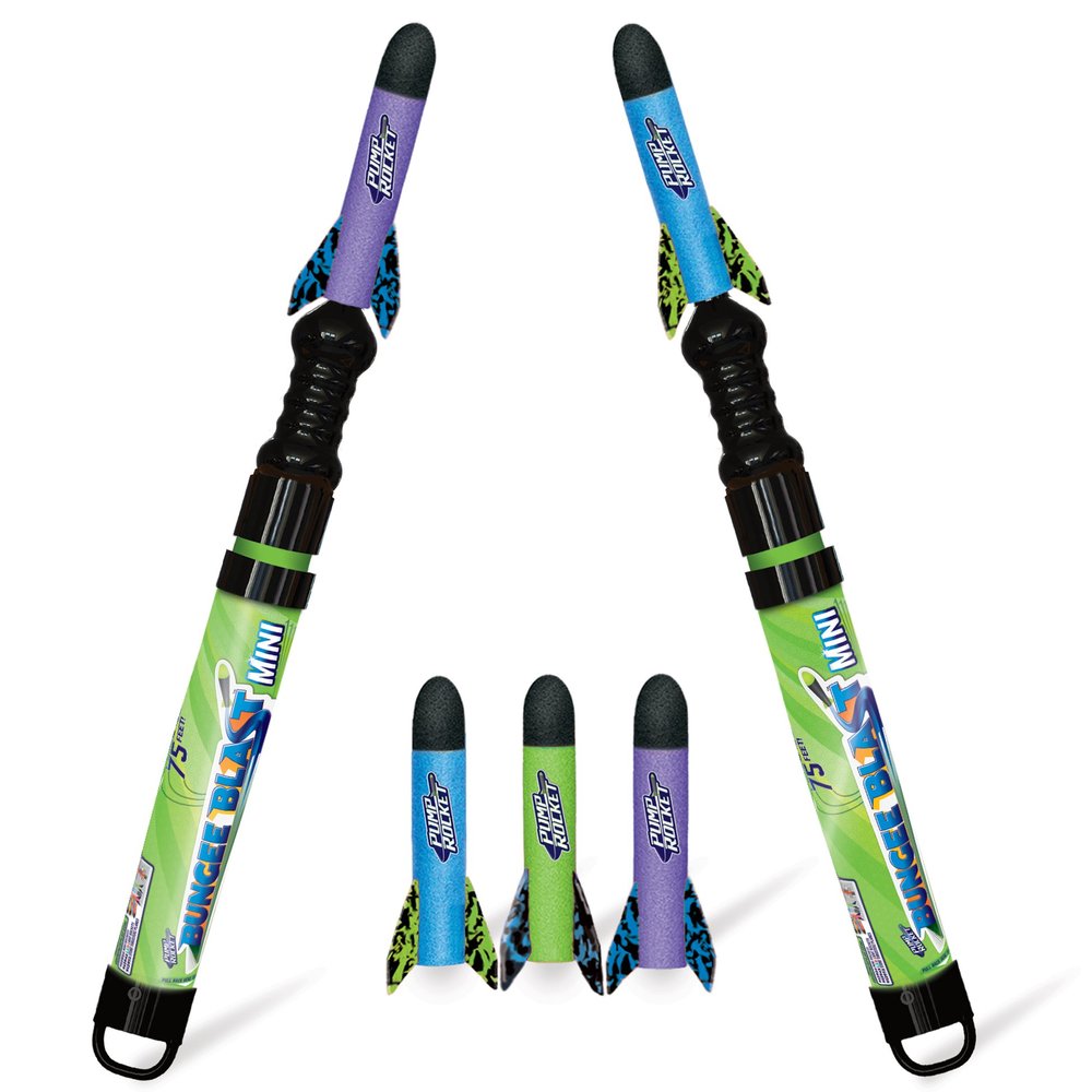 Geospace Bungee Blast Self Propelled Flying Foam Rocket MINI Battle Pack for Outdoor Play for Kids - Includes 2 Small Pump Rocket Launchers & 6 Extra Safe Foam Rockets