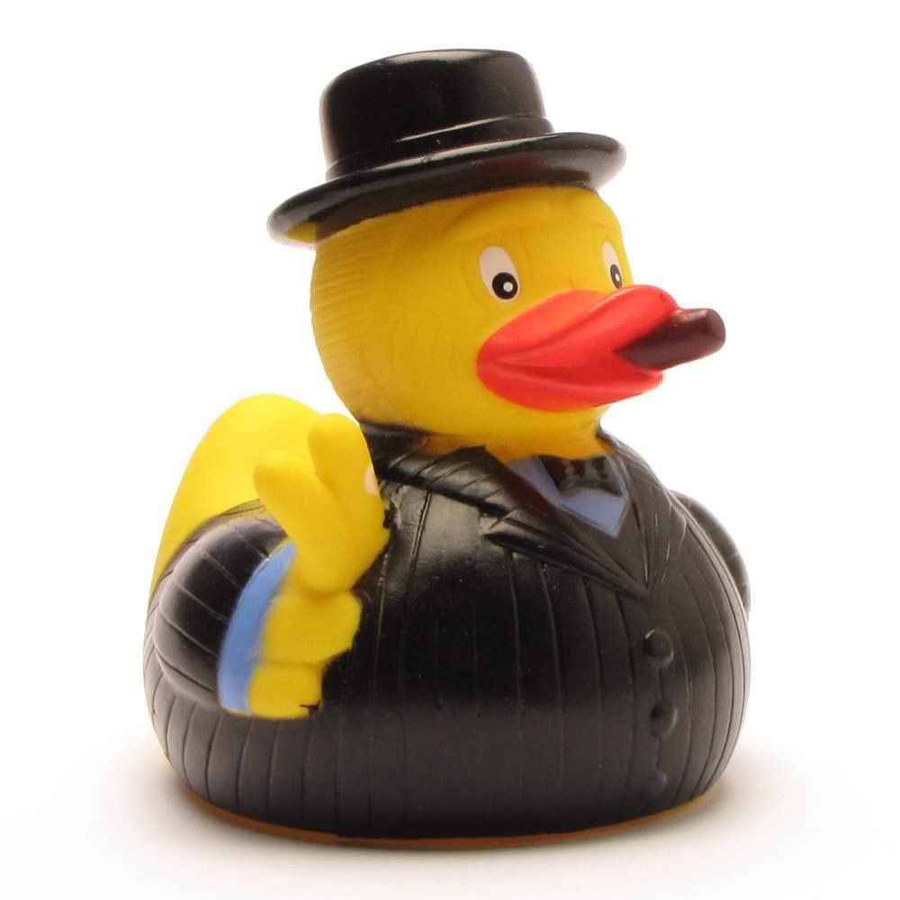 Duckshop Winston Churchill Rubber Duck, Black, Vinyl, Medium, Unisex, Animal, Bath Toy, 7x9x9 cm, Ages 3+