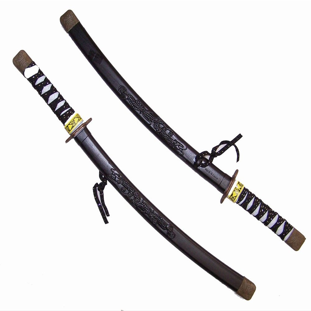 2 Black Color 24 Inch Plastic Dragon Ninja Toy Play Swords