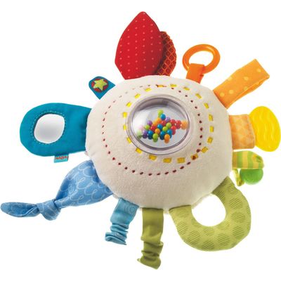 HABA Teether Cuddly Rainbow Round - Soft Activity Toy with Rattling & Teething Elements,Multicolored