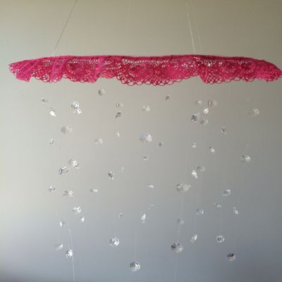 pink lace crystal baby mobile