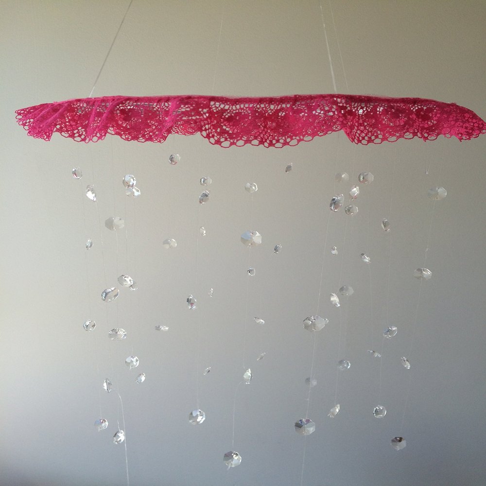 pink lace crystal baby mobile