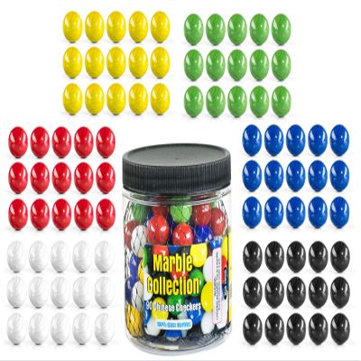 My Toy House Chinese Checkers Glass Marbles. Set of 90, 15 of Each Color. Size 9/16 (14mm), with Practical Container