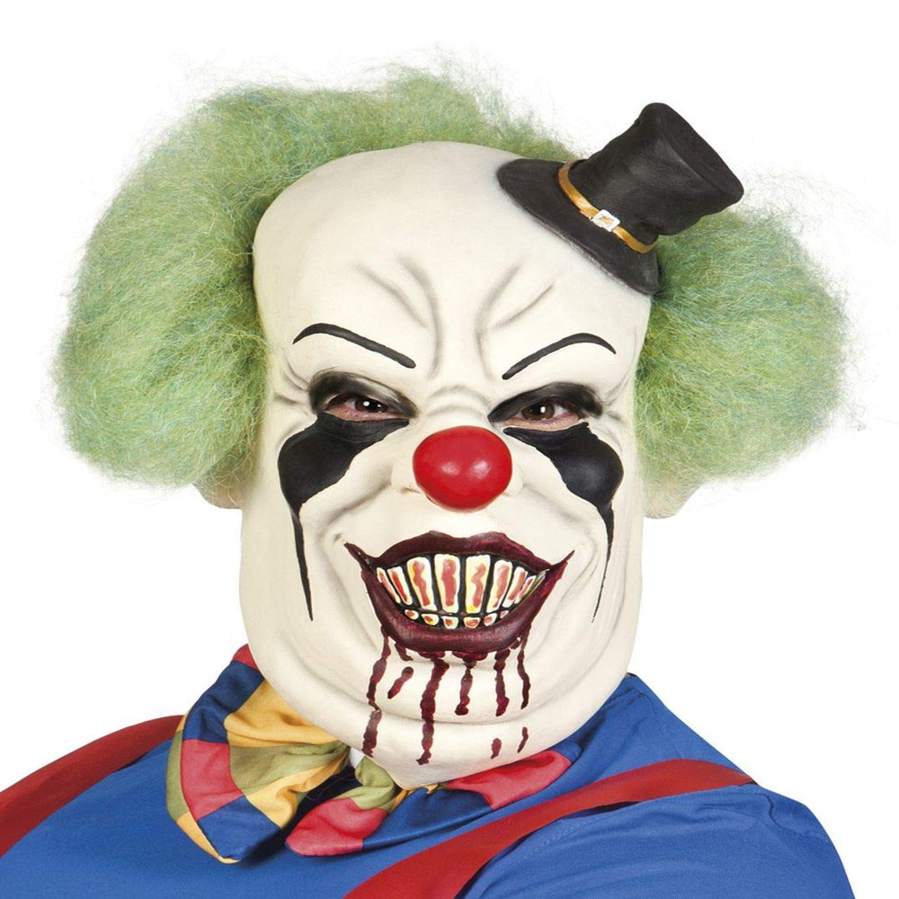 Boland 97523 Deluxe Horror Clown Mask Latex with Hair, White/Green/Black, One Size