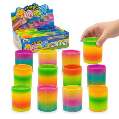 Liberty Imports 12 PCS Magic Rainbow Coil Springs - Small Colorful Neon Plastic Bulk Toys for Kids Birthday Party Favors, Goodie Bag Fillers, Party Prizes (2.5 Inches)